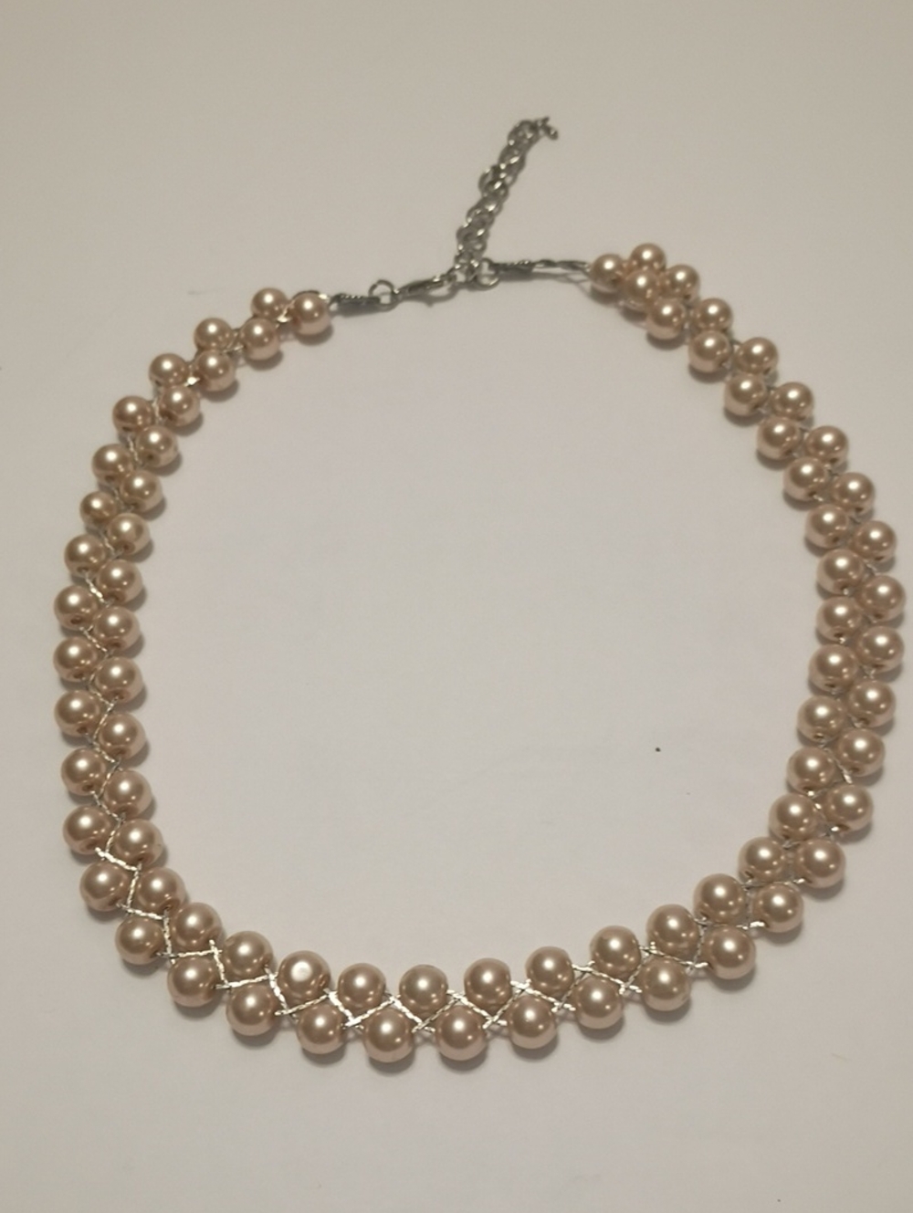 Vintage Faux Pearl Necklace Champagne Choker Woven Details